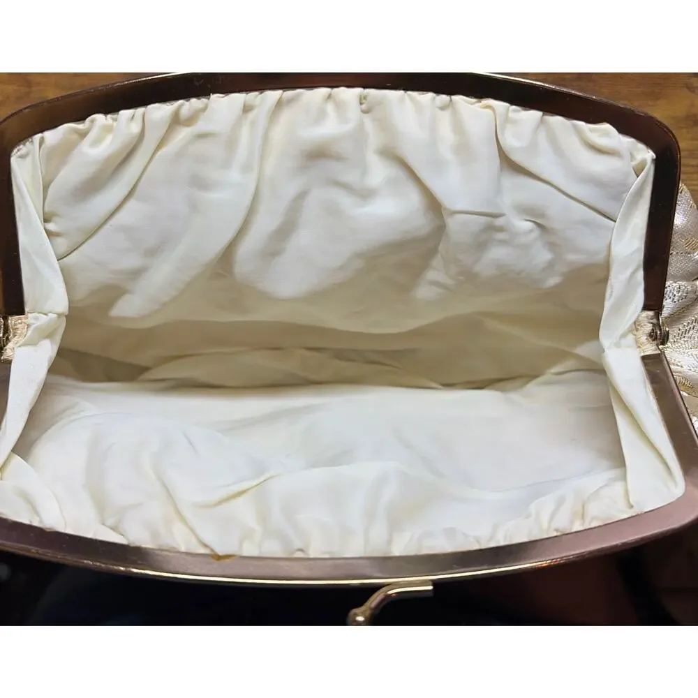 Vintage Gold Floral Brocade Clutch Purse Evening Bag Party Prom Wedding
